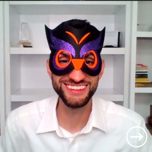 Chris Rivera in his owl mask.